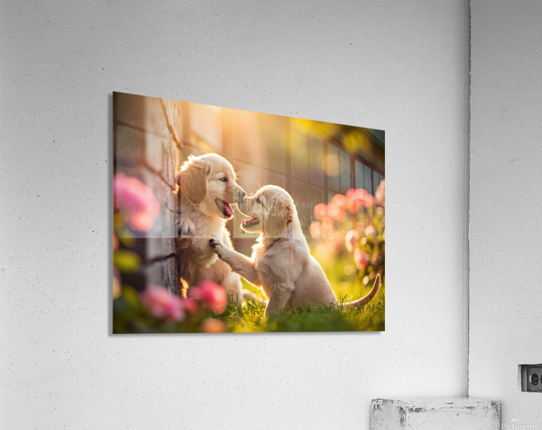 Golden Puppy Happy With New Fence Friend Acrylic Print