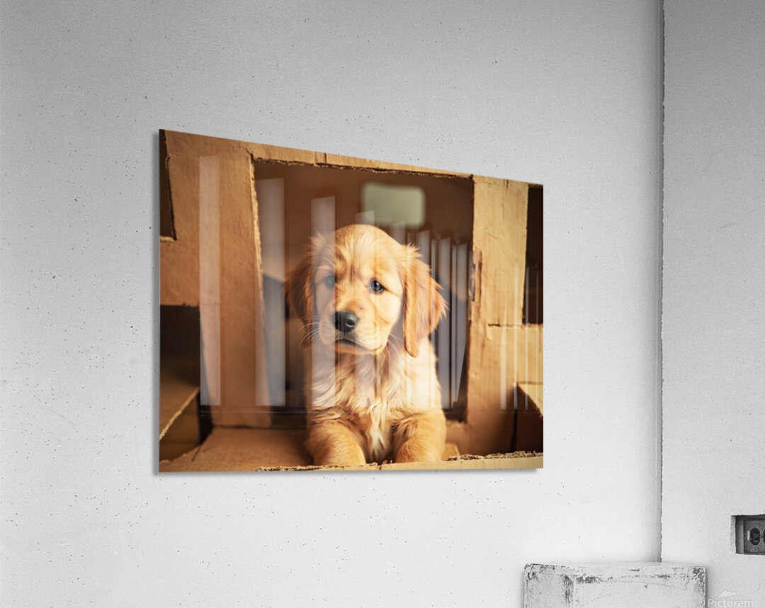 Golden Retriever Puppy Discovers Perfect Hiding Spot Acrylic Print