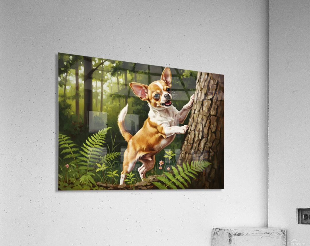 Chihuahua Puppy Spots Squirrel In Tree Acrylic Print