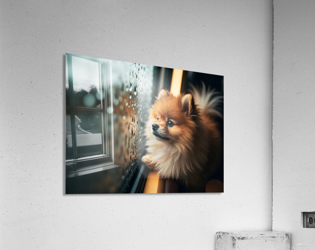 Pomeranian Puppy Watches First Raindrops Fall Acrylic Print