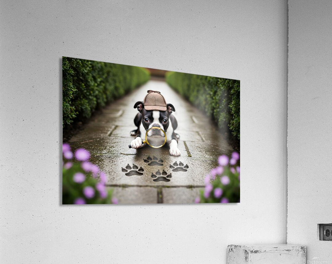 Boston Terrier Detective Puppy Begins Mystery Investigation Acrylic Print