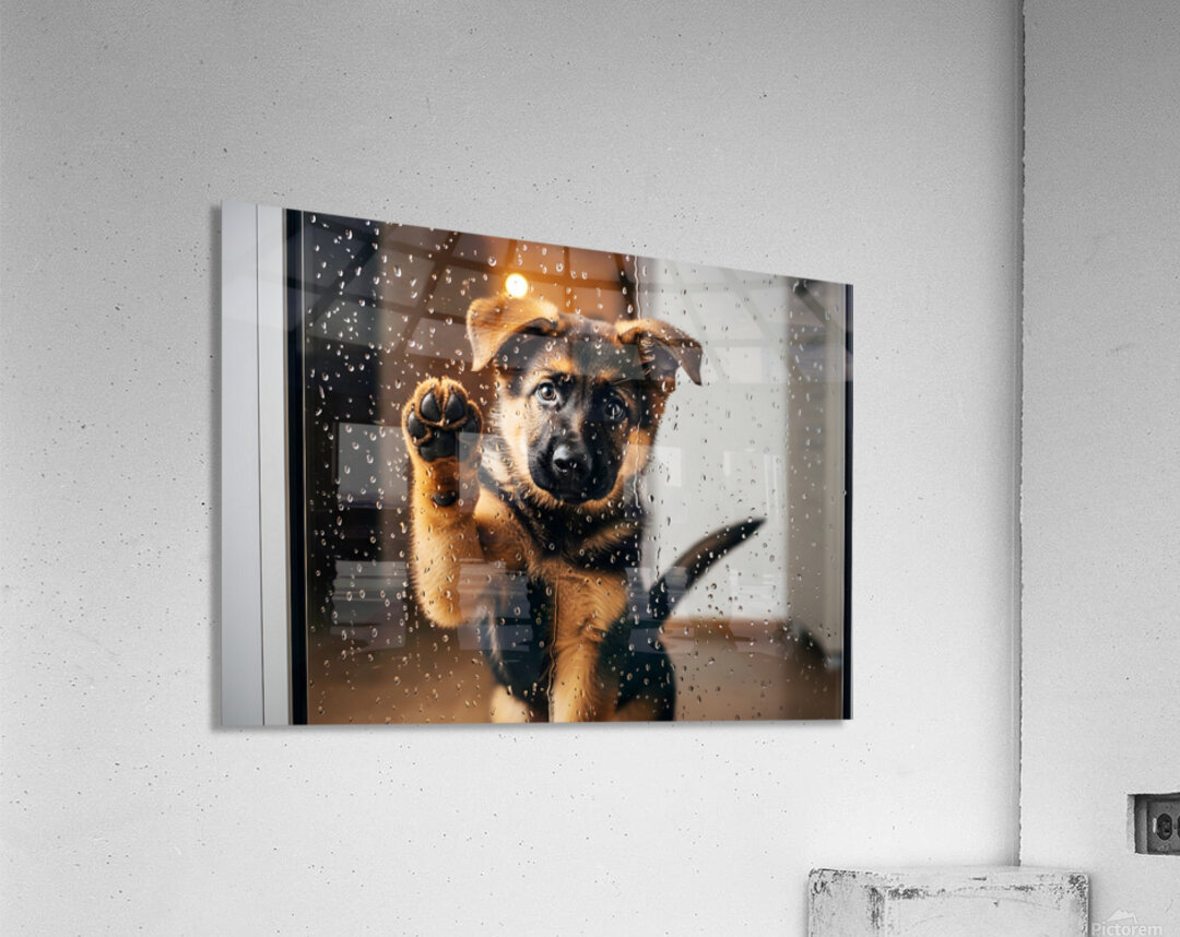 Confused German Shepherd Puppy Tilts Head At Glass Door Acrylic Print