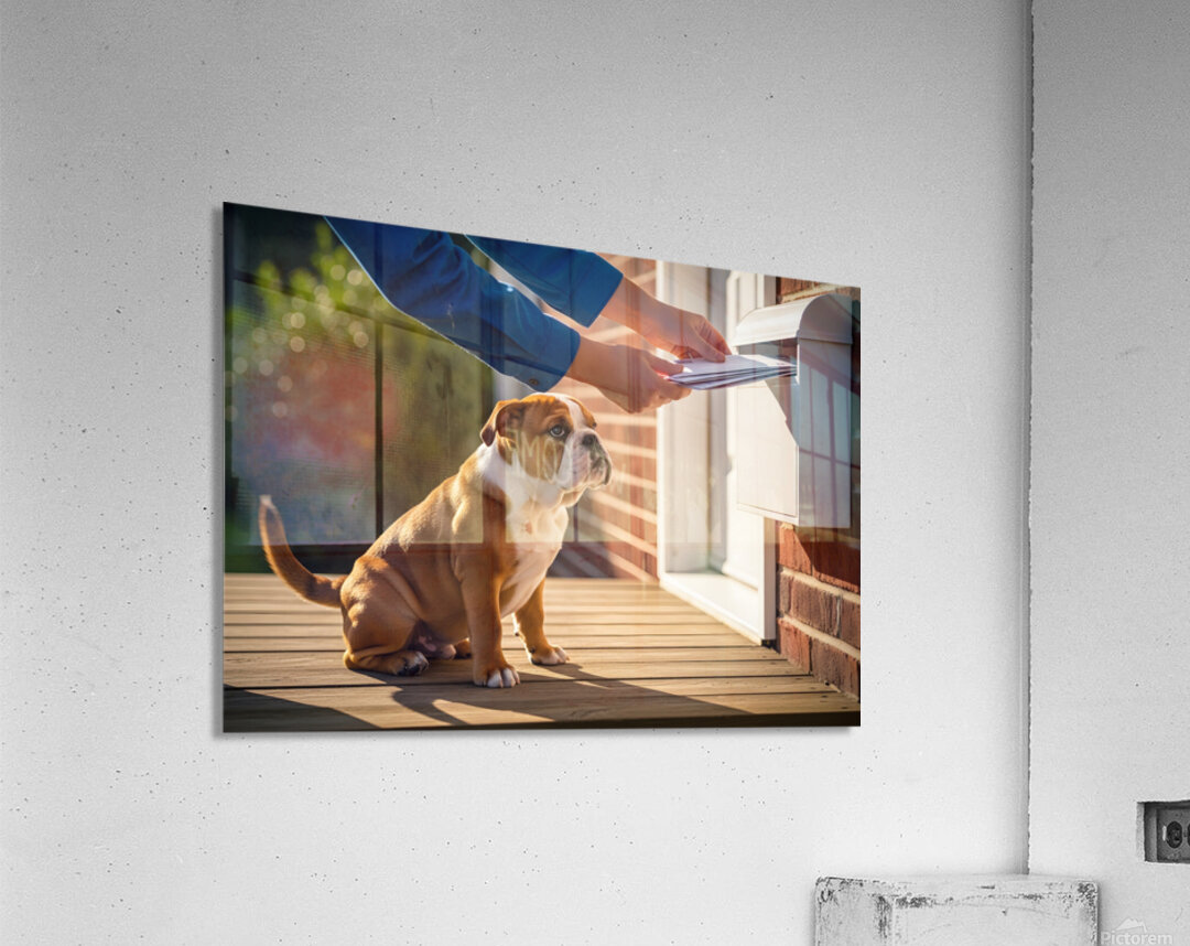 Bulldog Puppy Waves Goodbye To Mail Carrier Acrylic Print