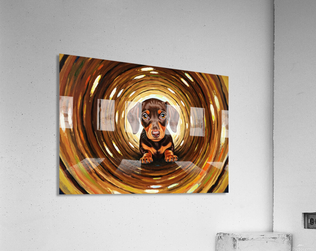 Victorious Puppy Emerges From Log Adventure Acrylic Print