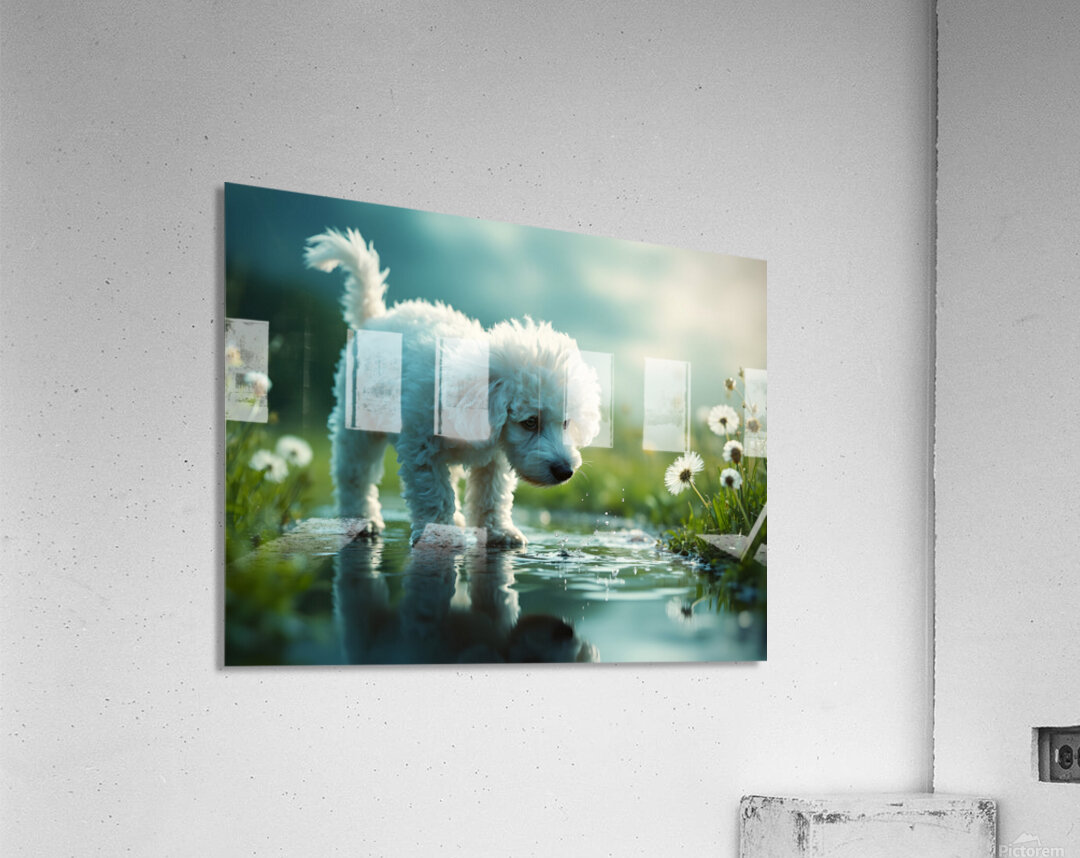Poodle Puppy Discovers Her Reflection In A Puddle Acrylic Print