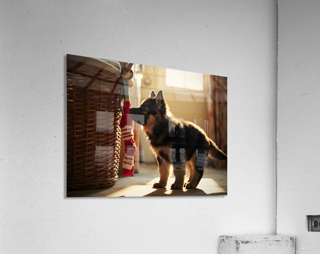 German Shepherd Puppy Discovers Laundry Basket Acrylic Print