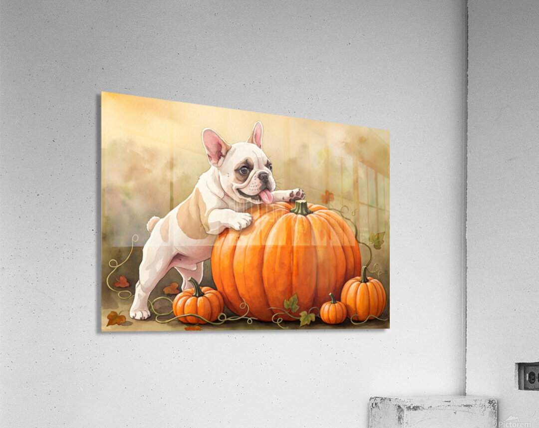 Happy French Bulldog Puppy Rests In Pumpkin Patch Acrylic Print