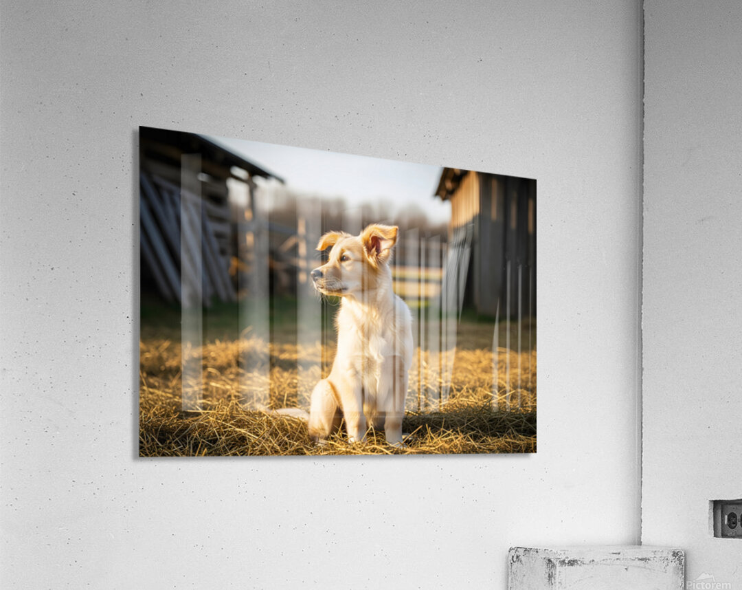 Sleepy Golden Retriever Puppy Rests In Cozy Haystack Acrylic Print