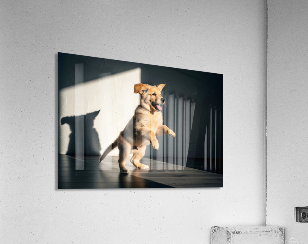 Golden Retriever Puppy Discovers Dancing Wall Shadows Acrylic Print