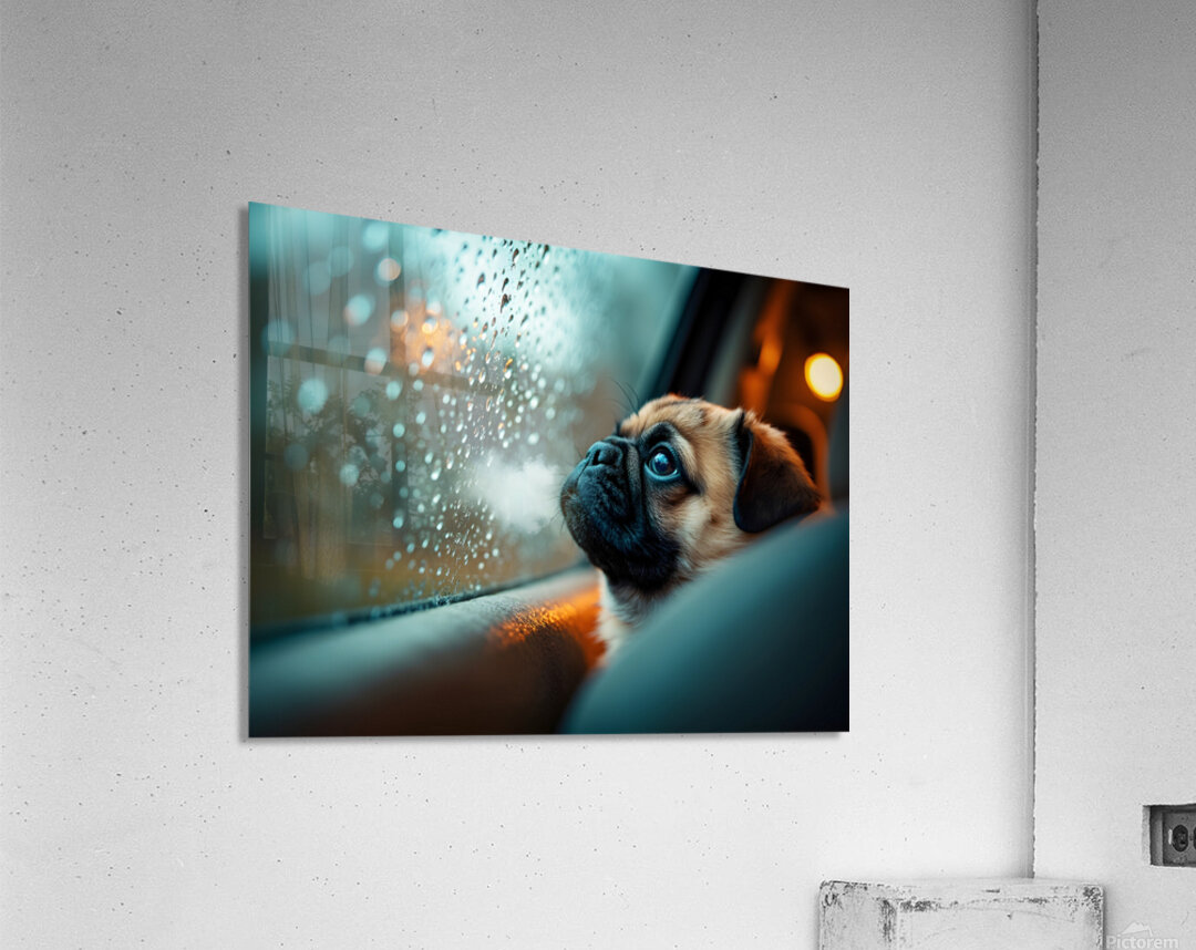 Pug Puppy Watches First Rainstorm From Car Window Acrylic Print