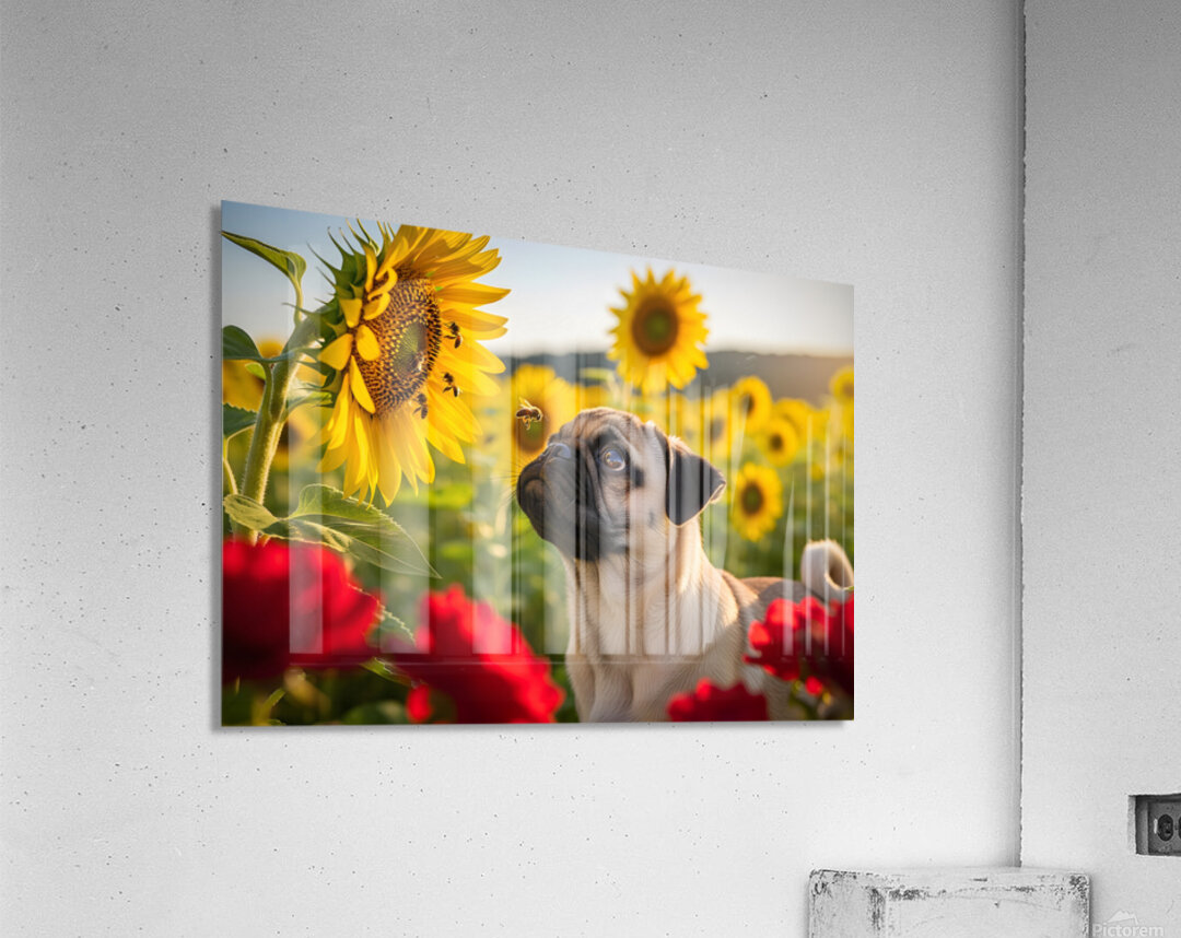 Pug Puppy Discovers Garden Bees Acrylic Print