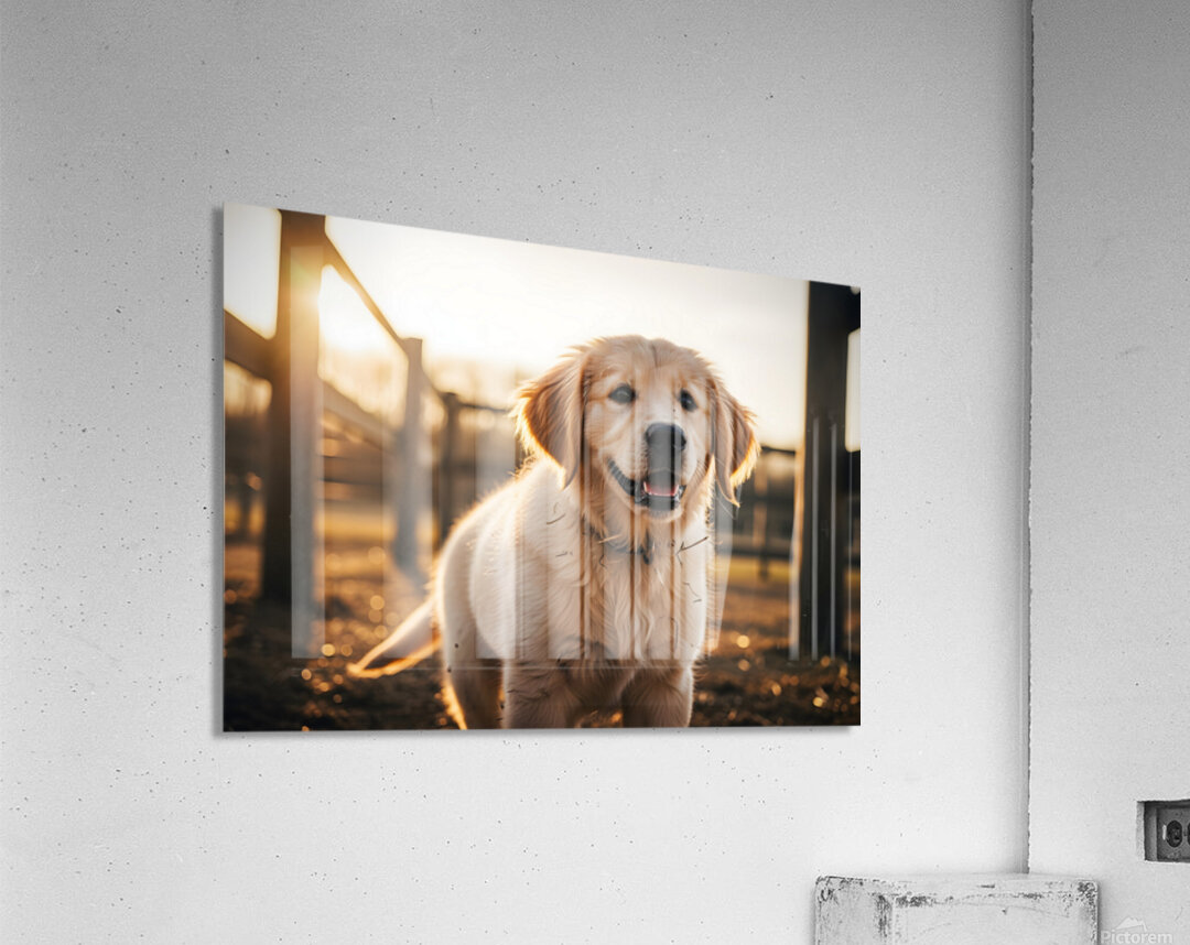 Golden Retriever Puppy Discovers Farm Haystack Adventure Acrylic Print