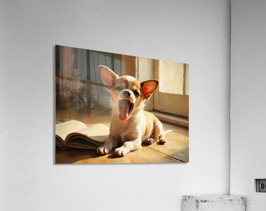 Sleepy Chihuahua Puppy Dreams Over Open Book Acrylic Print