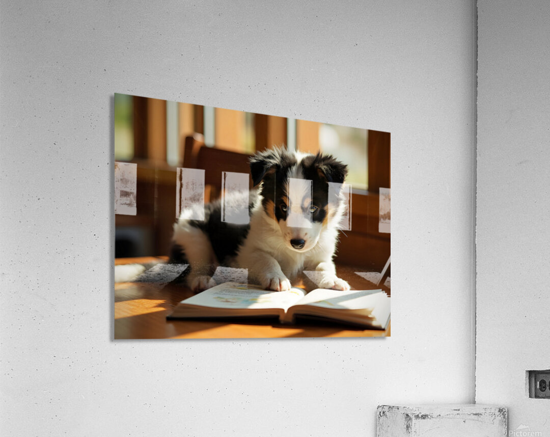 Playful Border Collie Puppy Interacts With Book Pages Acrylic Print