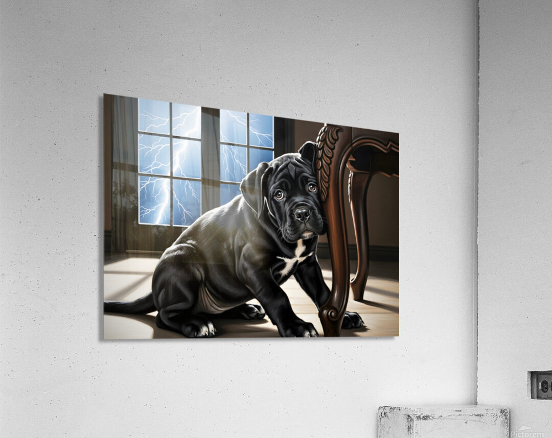 Cane Corso Puppy Seeks Shelter Under Table Acrylic Print