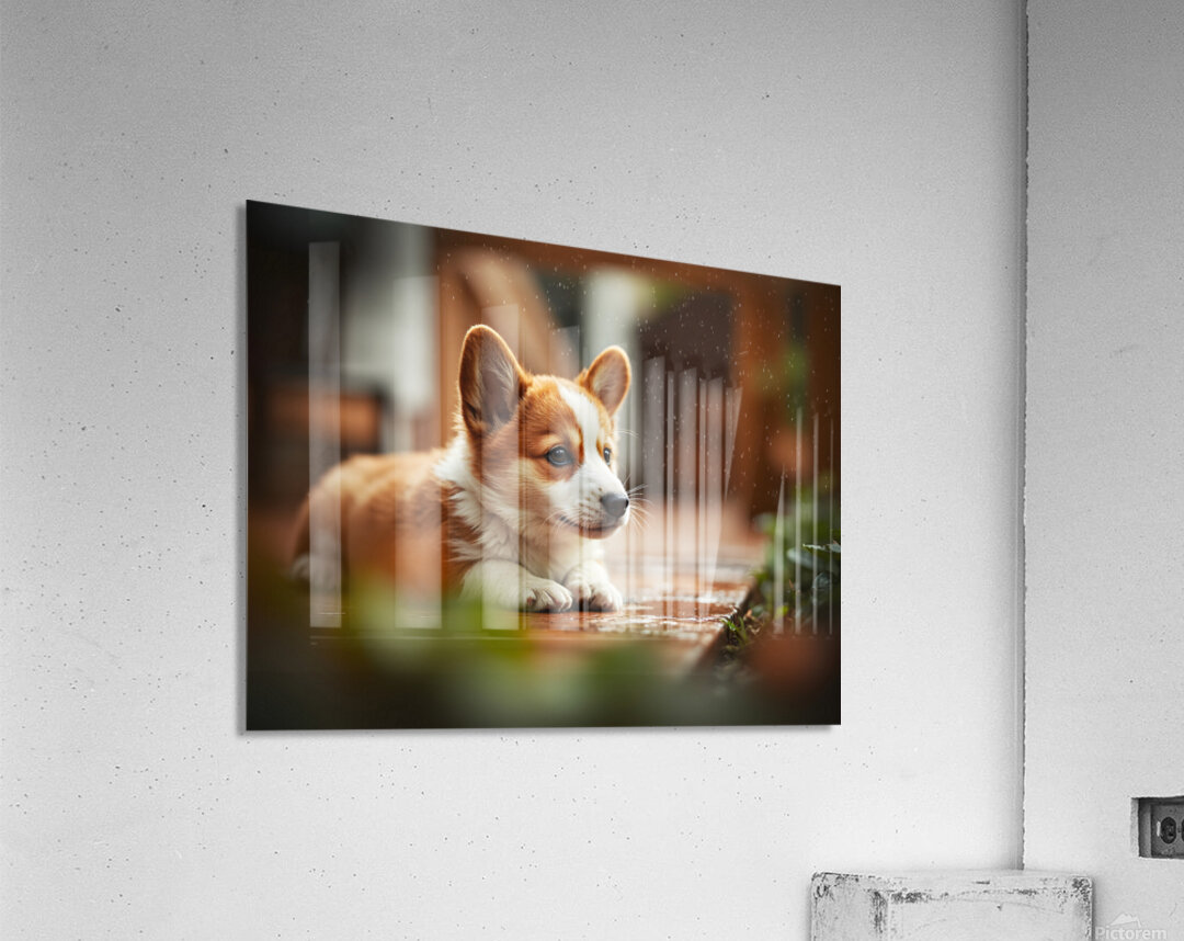 Corgi Puppy Takes Shelter From Heavy Rain Acrylic Print