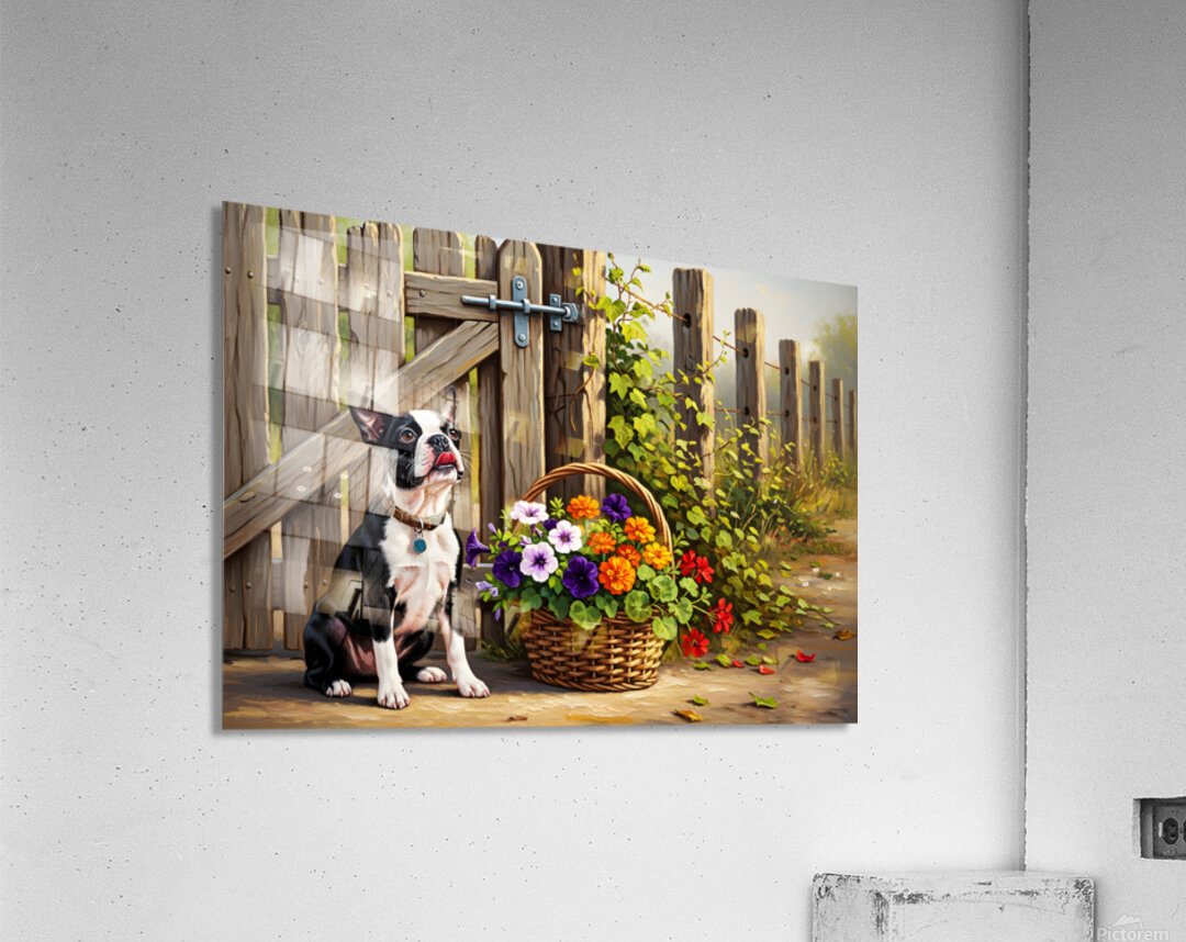 Boston Terrier Puppy Delivers Flowers To Loving Hands Acrylic Print