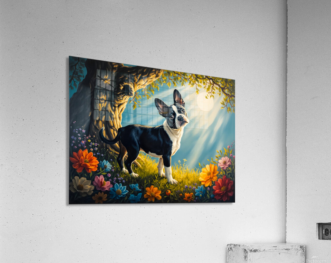 Sleepy Boston Terrier Puppy Rests After Shadow Adventure Acrylic Print