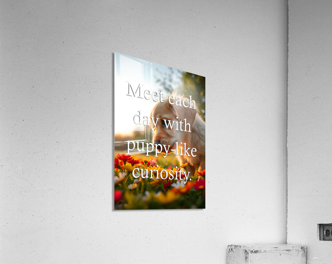 Puppy Curiosity: Golden Retriever Explores Morning Flowers Acrylic Print