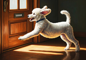 Happy Poodle Puppy Sits By Mail Slot by Puppy Prints