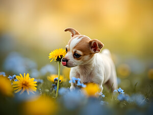 Happy Chihuahua Puppy After Sniffing Dandelion by Puppy Prints