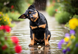 Happy Puppy Walks Away From Peaceful Garden Encounter
