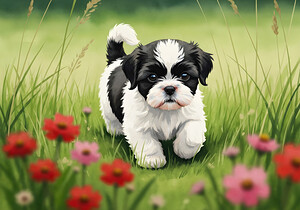 Shih Tzu Puppy Happy In Grass by Puppy Prints