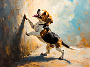 Beagle Puppy Discovers Dancing Wall Shadows by Puppy Prints