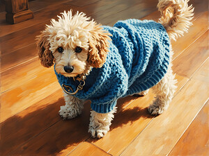 Poodle Puppy Finally Free From Sweater by Puppy Prints