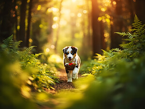 Australian Shepherd Puppy Begins Flower Delivery Mission by Puppy Prints