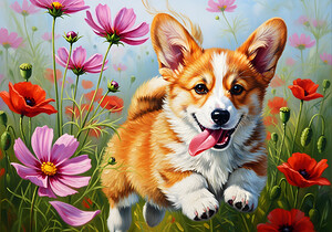 Corgi Puppy Discovers Magical Wildflower Meadow by Puppy Prints