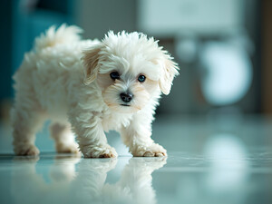 Bichon Frise Puppy Discovers His Reflection