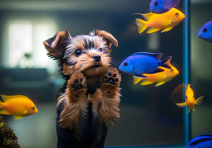 Yorkshire Terrier Puppy Discovers Amazing Aquarium World by Puppy Prints