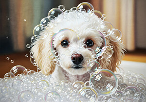 Happy Poodle Puppy After Bubble Adventure by Puppy Prints
