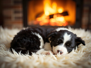 Happy Border Collie Puppy Enjoys Perfect Evening By The Fire by Puppy Prints