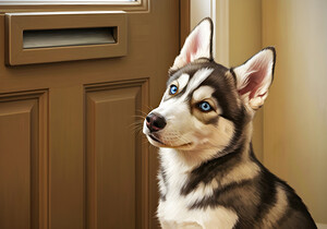 Patient Husky Puppy Guards The Mail Slot