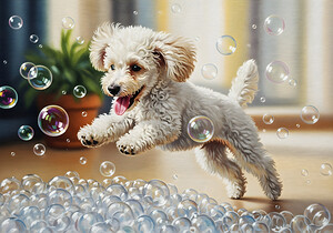 Poodle Puppy Discovers Bath Bubbles by Puppy Prints