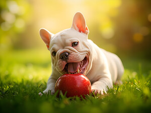Satisfied Puppy After Apple Snack