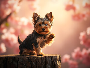 Tired Little King Yorkie Rests On Throne by Puppy Prints