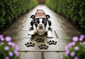 Boston Terrier Detective Puppy Begins Mystery Investigation by Puppy Prints