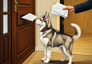 Curious Husky Puppy Discovers The Mail Slot