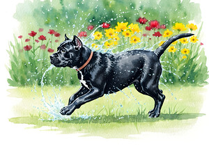 Content Cane Corso Puppy Rests After Rain Play by Puppy Prints