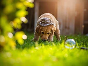 Golden Retriever Puppy Detective Begins Investigation by Puppy Prints