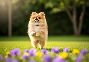 Tired Pomeranian Puppy Resting After Playful Chase by Puppy Prints