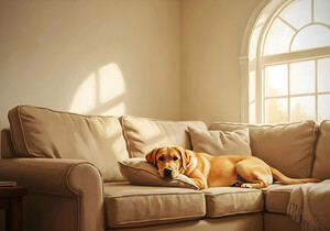 Sleepy Labrador Puppy Naps During Television Show