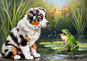 Puppy And Frog Become Peaceful Pond Friends