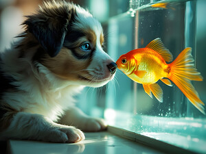 Australian Shepherd Puppy Discovers Amazing Fish Tank by Puppy Prints