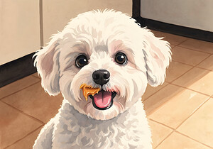 Happy Bichon Frise Puppy After Peanut Butter Treat by Puppy Prints