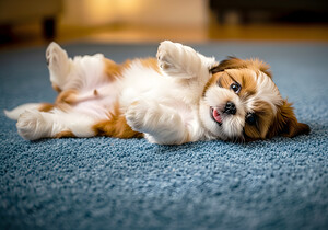 Shih Tzu Puppy Hopes For Belly Rub Time by Puppy Prints