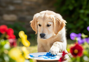 Golden Retriever Puppy Ready To Give Pawprint Autograph by Puppy Prints